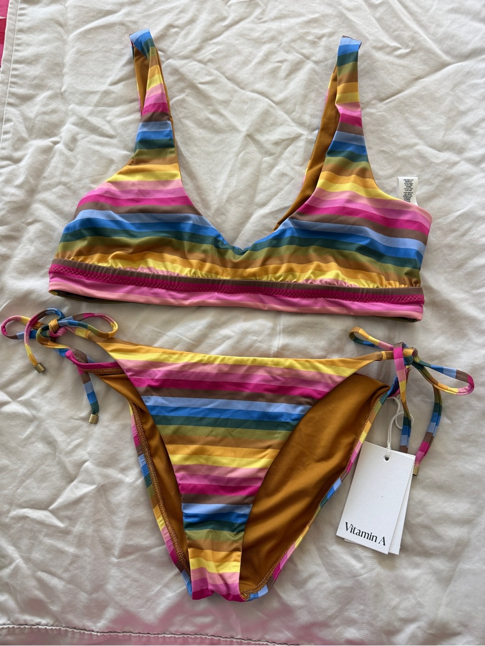 Vitamin A Rainbow Stripe Bikini Set NWT Size L  🌈